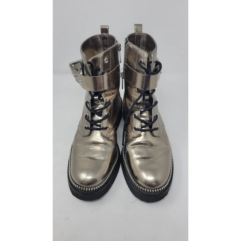 Women's Michael Kors Vivia Nickle Metallic Buckle Lace Leather Combat Boot